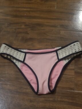 Victoria's Secret Coral Pink Bikini Bottom with Black Waistband